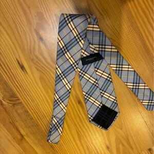 Burberry Blue and Cream Plaid Silk Tie